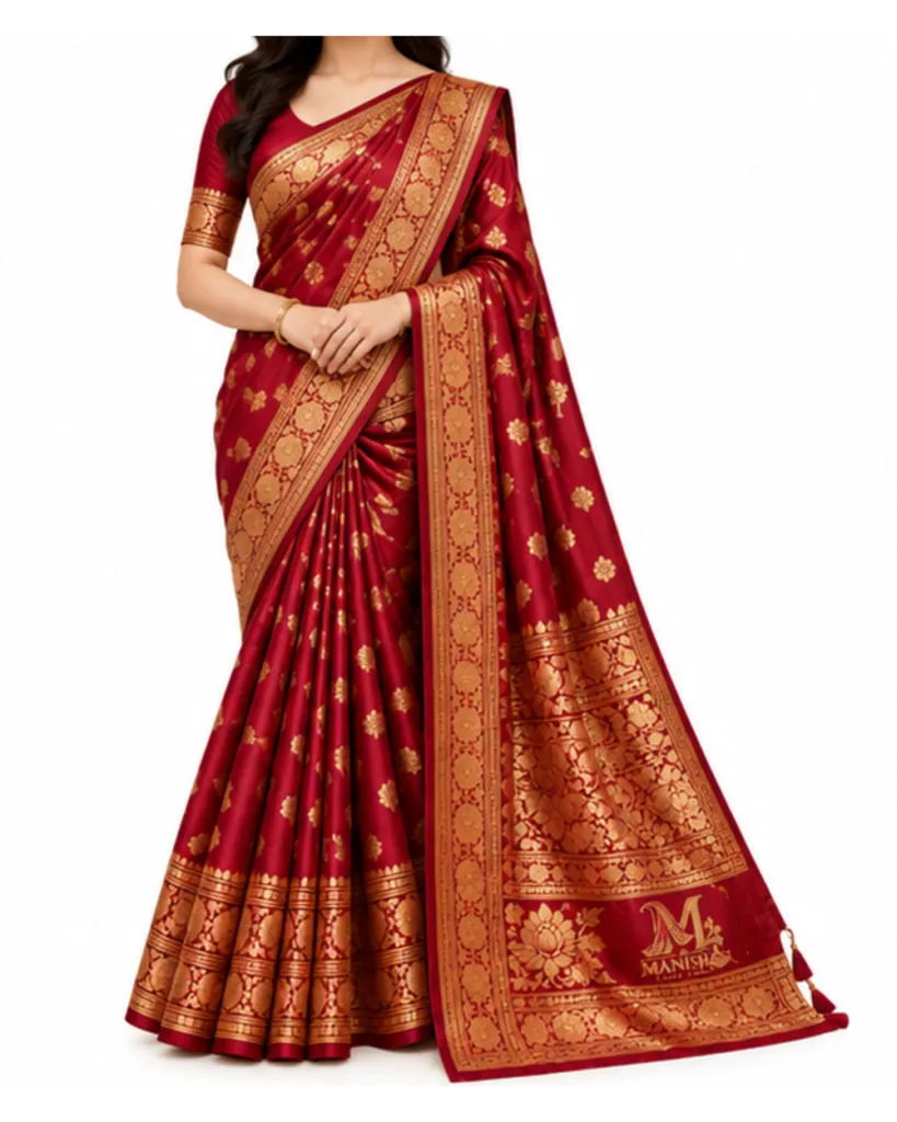 Women's Banarasi Katan Silk Saree - Maroon/Gold